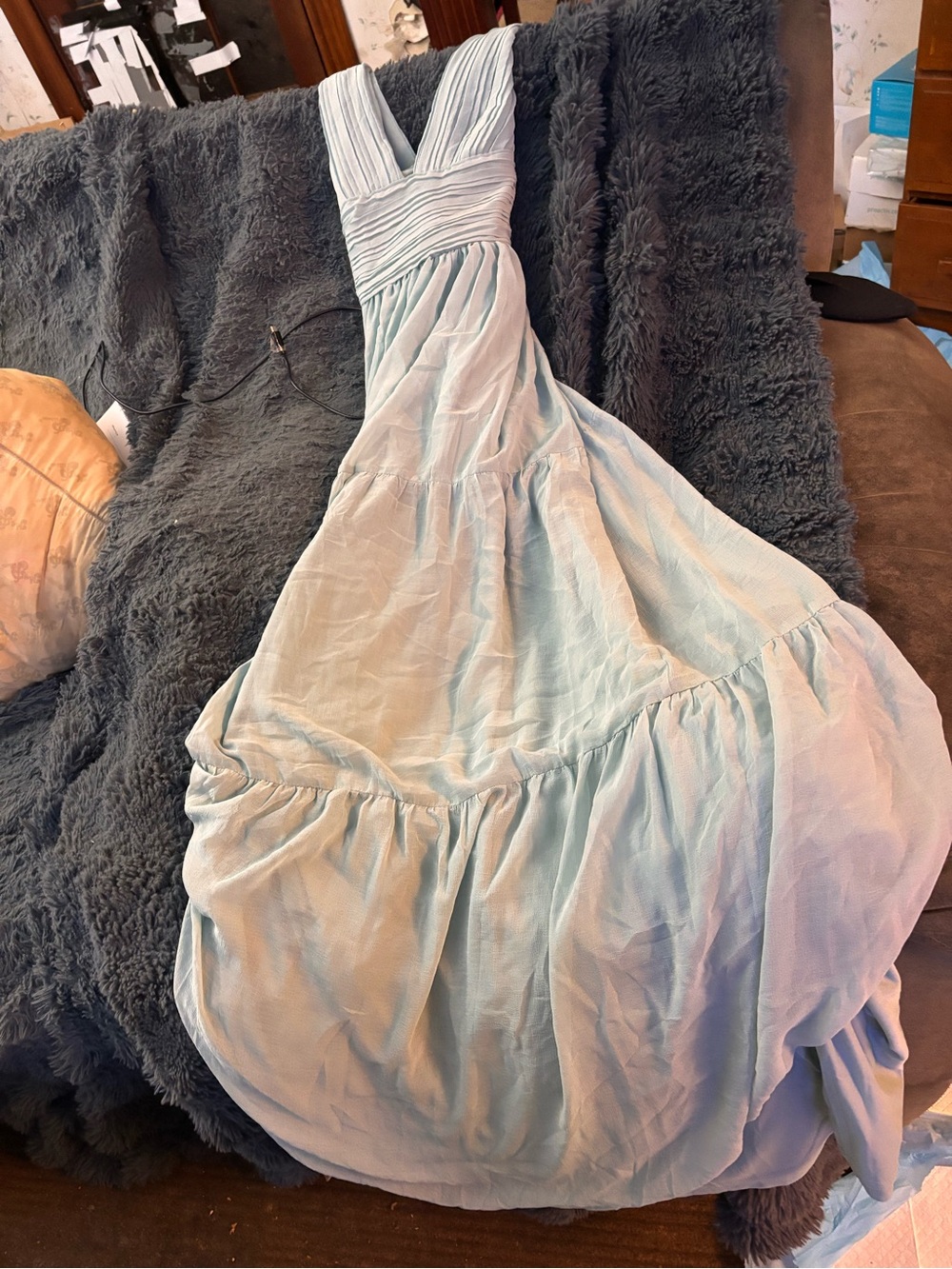Lulu's Pale Blue V-Neck Tiered Maxi Dress